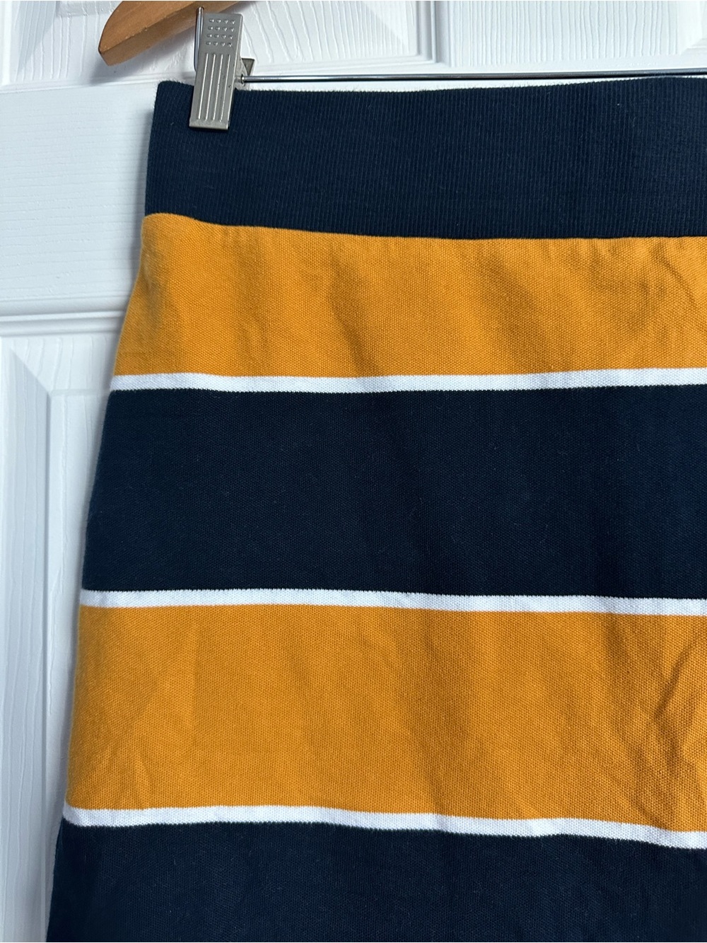 Tommy Hilfigure Striped Navy and Mustard Knit Mini Skirt - Picture 3 of 5